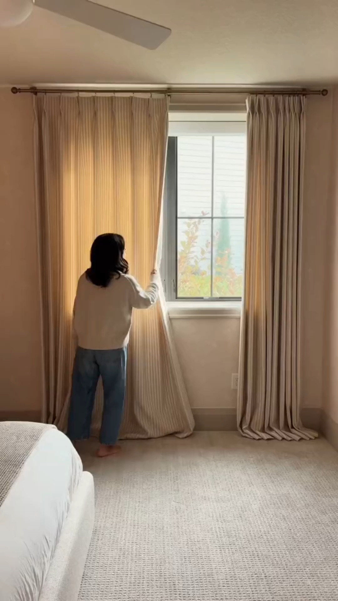 Never underestimate the power of curtains. Three girls curtains gave my daughter’s room the extra layer of warmth and coziness. I love how the striped pattern plays off of the woodland wallpaper.