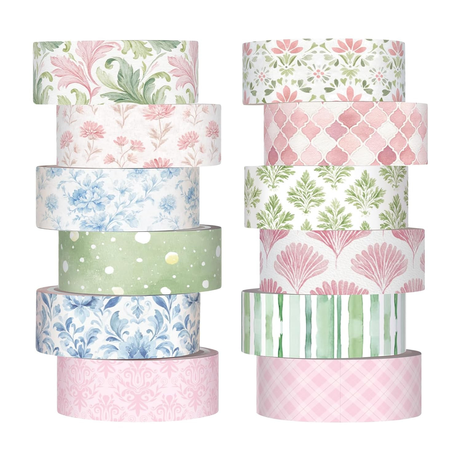 12 Rolls Floral Washi Tape Set,Pink,Blue and Green,Garden | Amazon (US)