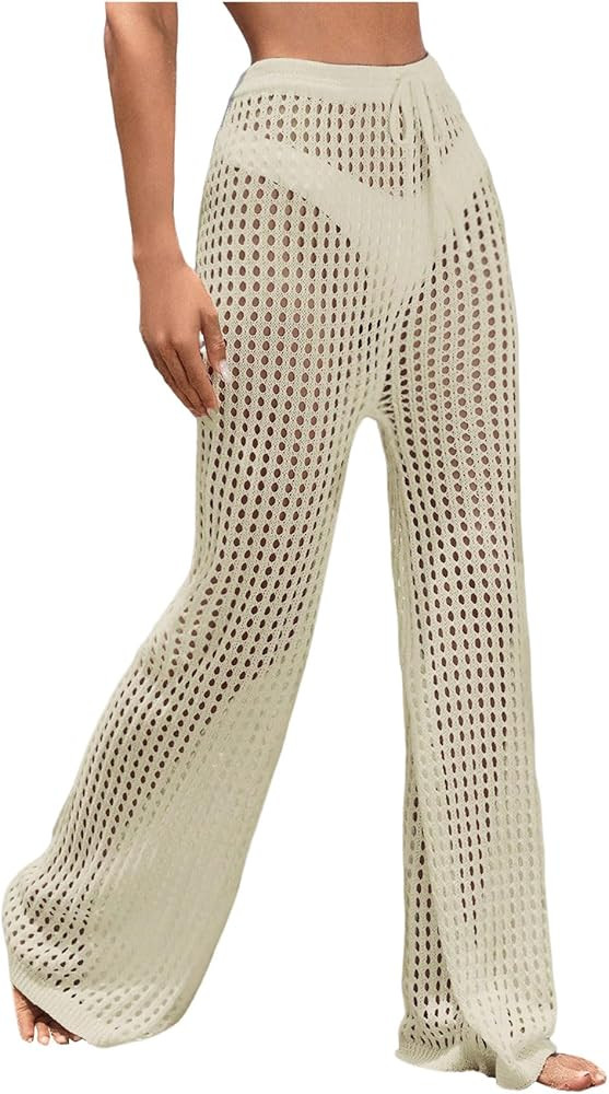GORGLITTER Women's Crochet Cover Up Pants Hollow Out Elastic Waist Beach Pants | Amazon (US)