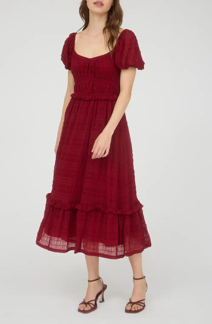 AUGUST SKY Puff Sleeve Tiered Midi Dress | Nordstromrack | Nordstrom Rack