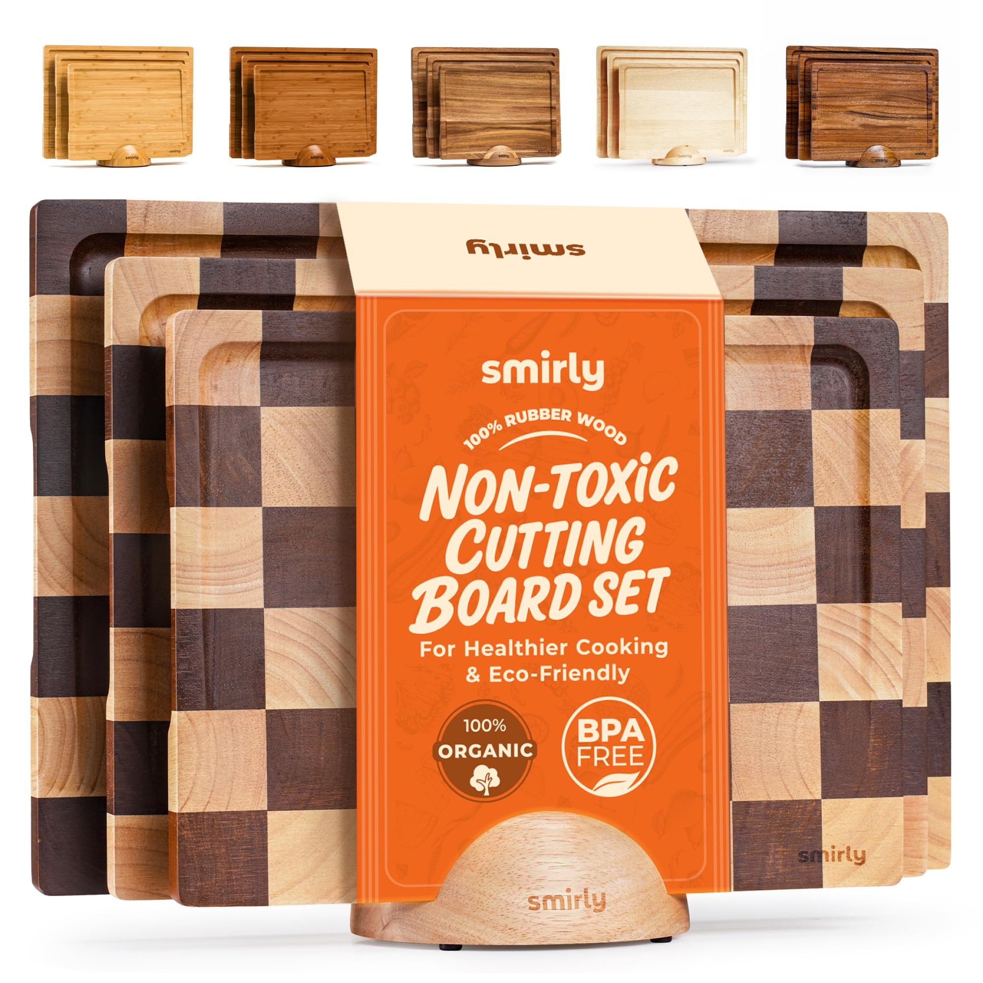 SMIRLY Wood Cutting Boards for Kitchen Wooden Chopping Board Set Reversible with Deep Juice Groov... | Amazon (US)