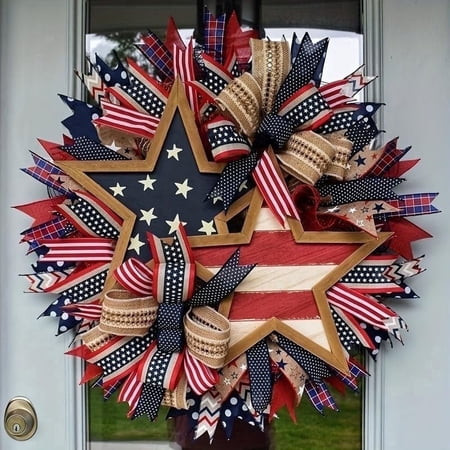 4th of July Wreath for Front Door,250th Anniversary Patriotic American Flag Burlap Wreath, Memorial Day Independence Day Decor, Red White and Blue Farmhouse Hanging Ornament | Walmart (US)