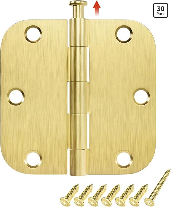 HOSOM Door Hinges Satin Brass - 30 Pack 3.5 x 3.5 Inch with 5/8" Radius Interior and Exterior Bru... | Amazon (US)