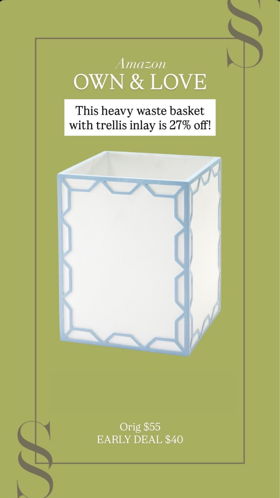 EARLY PRIME DAY DEAL! I own & love this IZOD hand painted wastebasket and it is so good! It’s heavy weight and even more beautiful in person! 

#PrimeDay #TheSouthernSource

#LTKdayinmylife #LTKSaleAlert #LTKHome