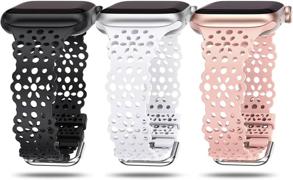 TOYOUTHS 3 Packs Compatible with Apple Watch Band Women 42mm 44mm 45mm 49mm Soft Silicone Lace Fl... | Amazon (CA)