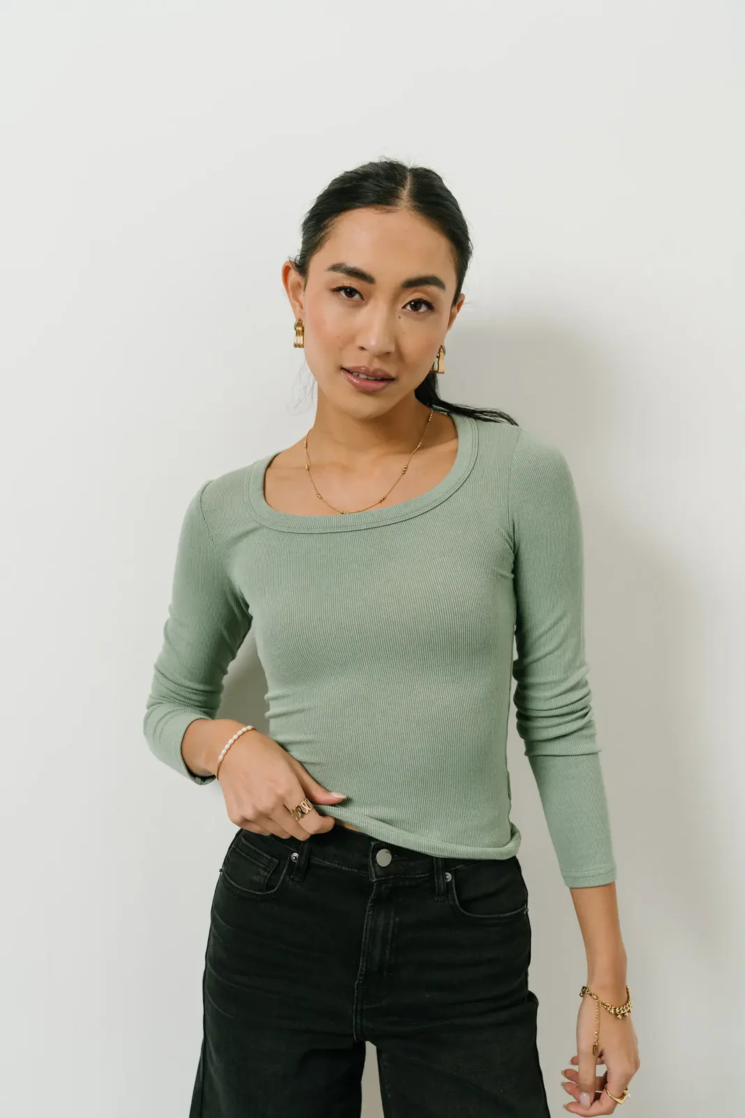 Audrey Ribbed Top in Green | Böhme US