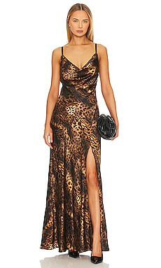 L'AGENCE Venice Cowl Lace Gown in Brown Leopard from Revolve.com | Revolve Clothing (Global)