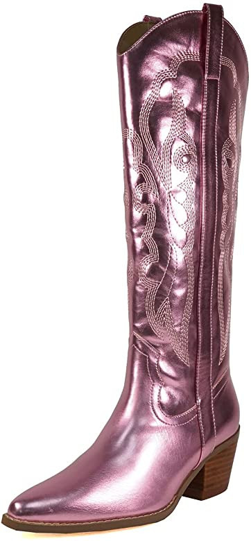 ARiderGirl Brandy Women's Western Knee High Booties Embroidery Stacked Heel Pull-On Boots | Amazon (US)