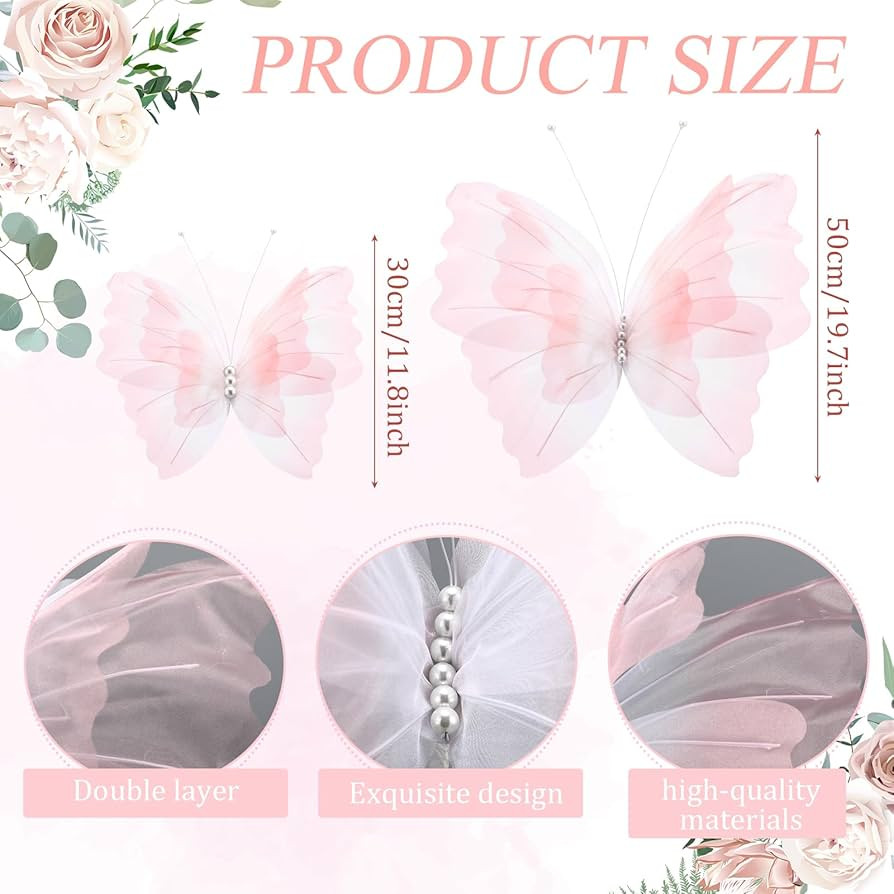 Geelin 6 Pcs Large Gradient Pink Butterfly Decorations Mariposas Grandes para Decoracion Big Butt... | Amazon (US)