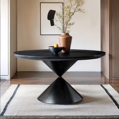 Subrtex Elegant Black Round Dining Table with Sleek Cone Base, Luxury Contemporary Design for Sophisticated Living Spaces | Target