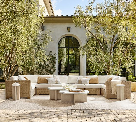 Huntington Wicker Square Arm 8-Piece  U-Shaped Outdoor Sectional (100") | Pottery Barn (US)