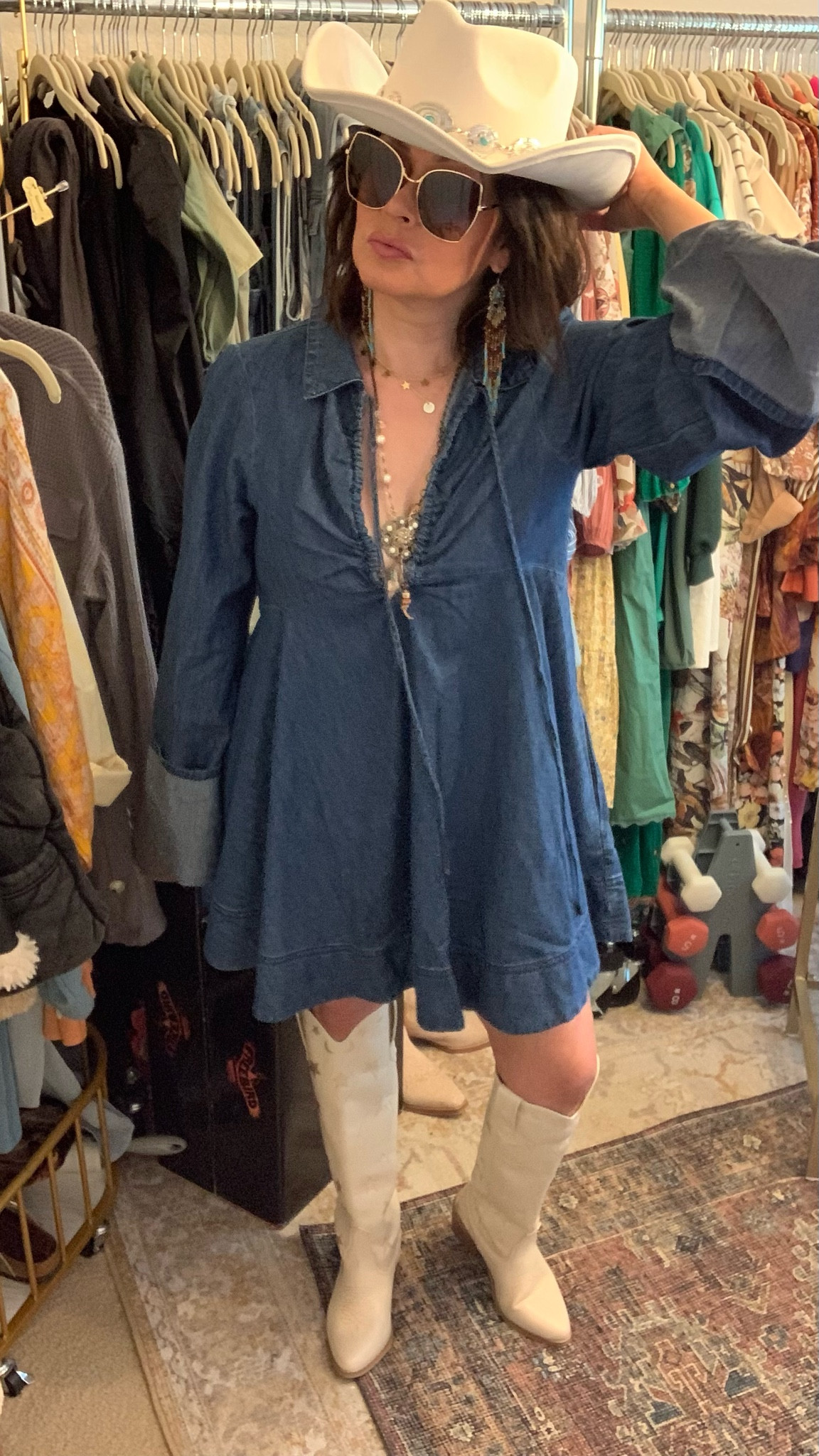 Country concert
Music festival 
Outfits
Cowboy hat
Denim dress
Cowboy boots 

#LTKFestival #LTKstyletip #LTKsalealert