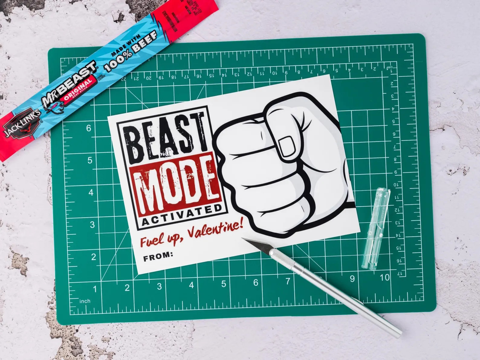 Beast Mode Valentine with Meat Stick Holder, Tween Boy Valentine Printable, Snack Stick Valentine... | Etsy (US)