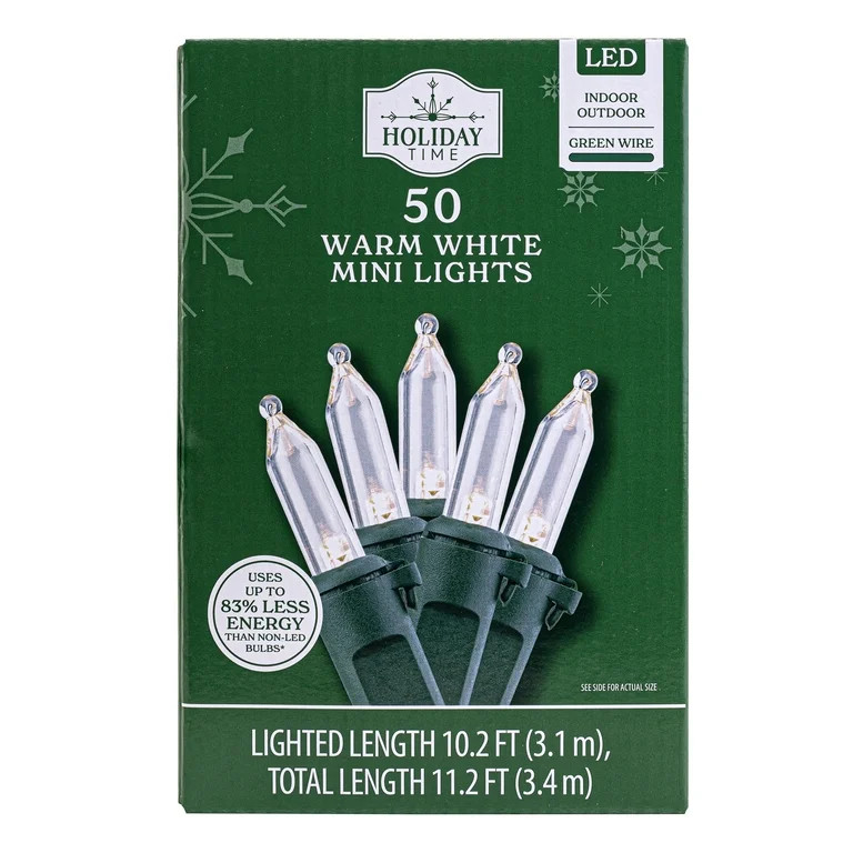 Indoor/Outdoor 50-Count LED Mini Christmas String Lights, Warm White, 10.2', by Holiday Time | Walmart (US)
