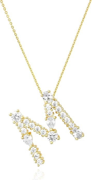 LAVLA Cubic Zirconia Initial Necklace for Women | Dainty Initial Necklace | 18k Gold Plated Color... | Amazon (US)