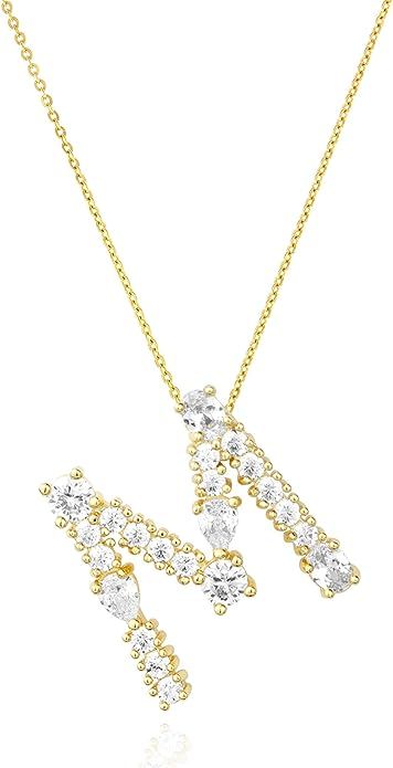 LAVLA Cubic Zirconia Initial Necklace for Women | Dainty Initial Necklace | 18k Gold Plated Color... | Amazon (US)