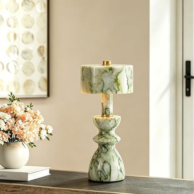 SAMAH Green Jade Marble Table Lamp, 3 Color Touch LED Desk Lamp, Cordless Rechargeable Art Deco L... | Amazon (US)