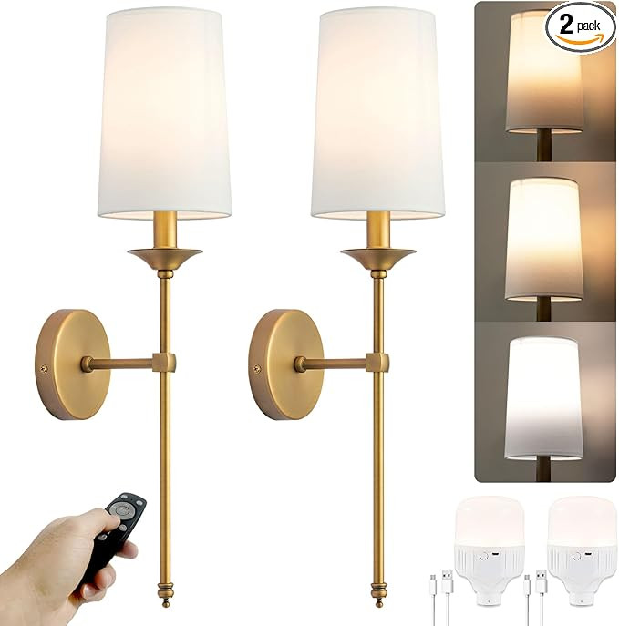 PASSICA DECOR Battery Operated Wall Sconce Set of Two,Modern with Remote Control Dimmable Wall Li... | Amazon (US)