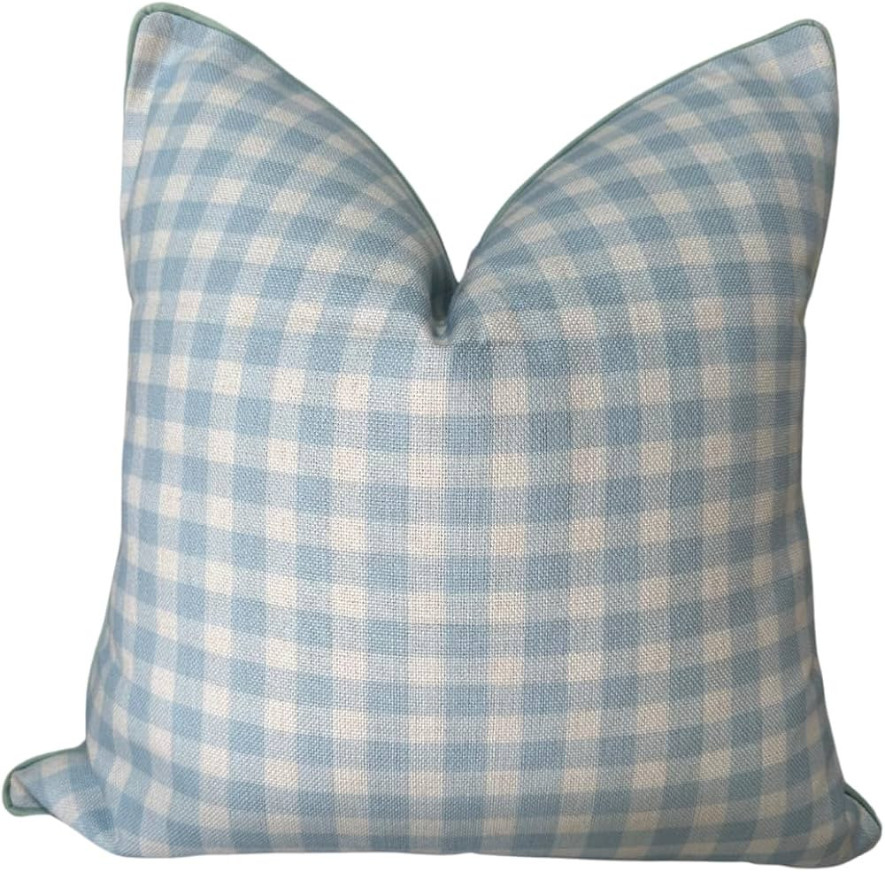 Charlie Pillow Cover Throw Pillow for Home Blue and White Gingham Pillow Premium Pillow Cover Gra... | Amazon (US)