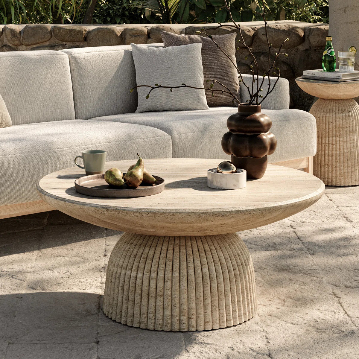 Foundry Select Tithi Single Round Coffee Table Stone effect for Living Room Contemporary Style & ... | Wayfair North America
