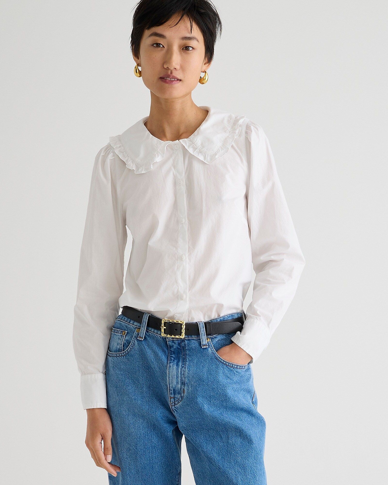 only a few left4.0(4 REVIEWS)Ruffle-collar shirt in cotton poplin | J. Crew US