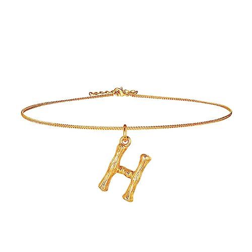 FOCALOOK Bamboo Initial/Number Necklace/14+2" Choker, Stainless Steel Based 18k Gold/Black Gun Pl... | Amazon (US)