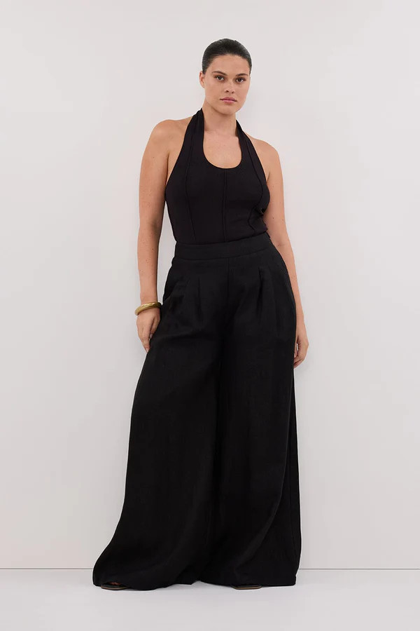 CODY BLACK WIDE LINEN PANT | DISSH
