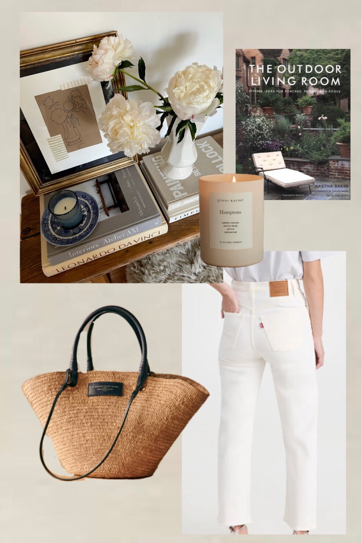 Ribcage white denim, Hamptons candle, The Outdoor Living Room book  

#LTKitbag #LTKstyletip #LTKSeasonal