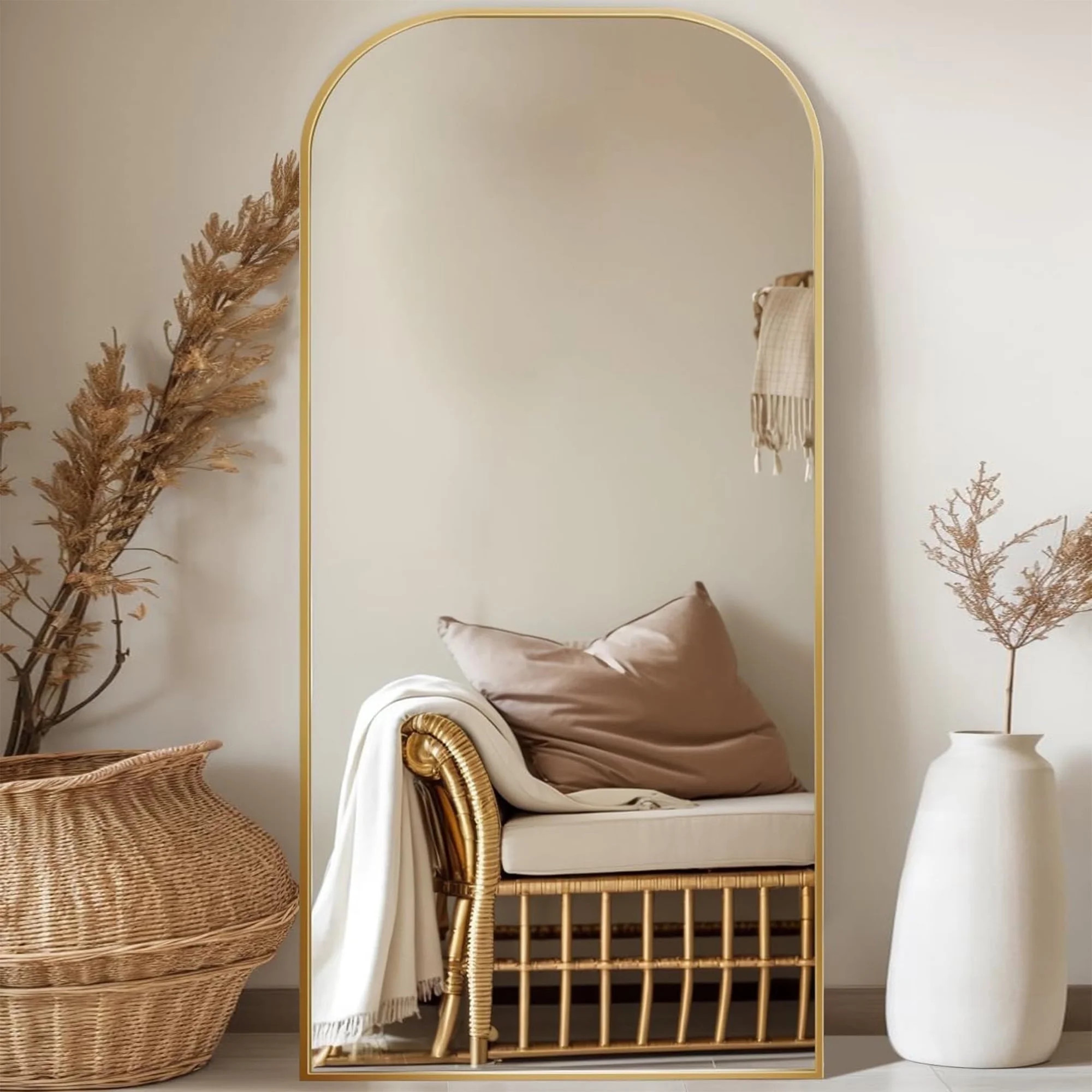 Antok 71"x28.1" Floor Mirror, Arched Full Body Standing Mirror for Bedroom & Living Room, Gold | Walmart (US)