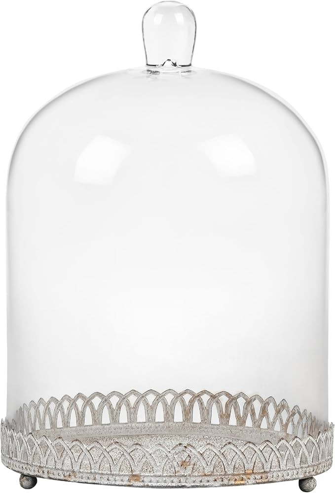Twakutwku 12" Tall Large Sturdy Handmade Glass Cloche Dome with Metal Base in Shabby White for Pl... | Amazon (US)