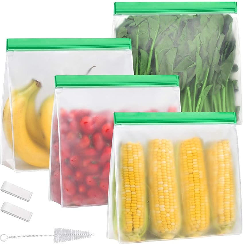 Reusable Food Storage Bags - 24 Pack BPA FREE Flat Freezer Bags(8 Reusable Gallon Bags + 8 Leakproof | Amazon (US)
