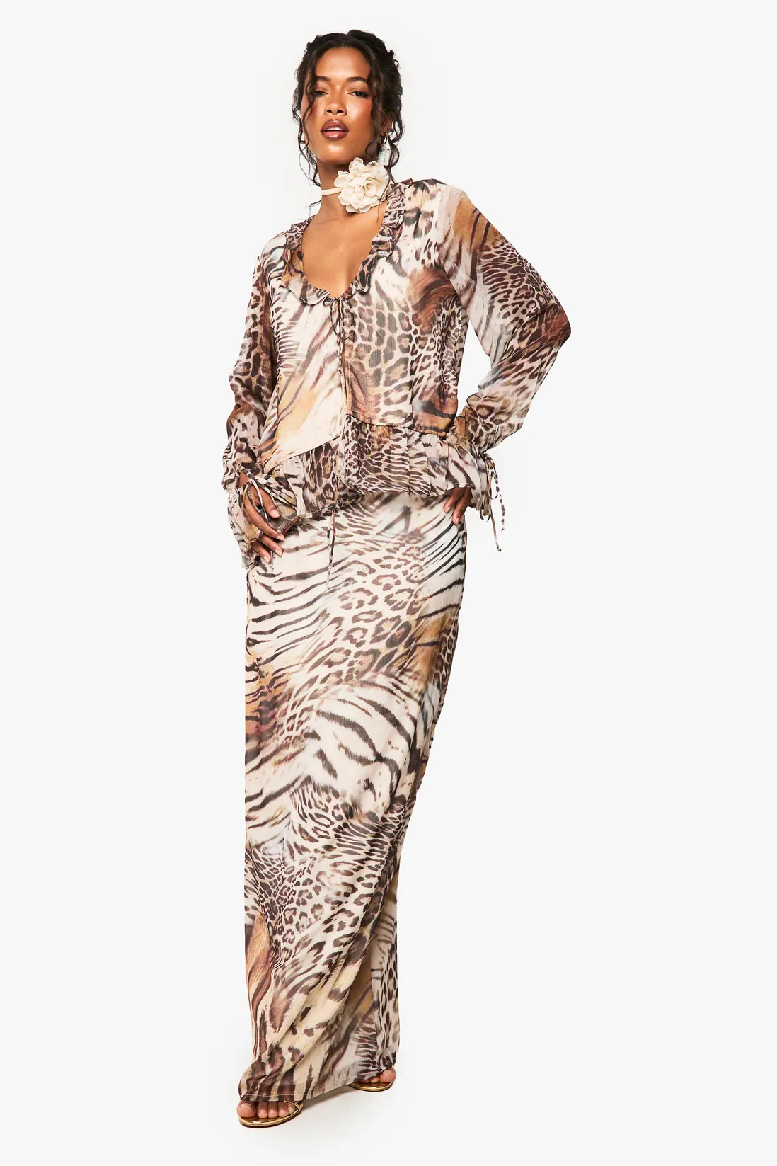 Animal Chiffon Ruffle Blouse | Boohoo.com (UK & IE)