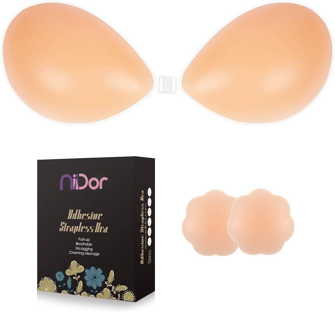 Adhesive Bra Strapless Sticky Invisible Push up Silicone Bra for Backless Dress with Nipple Cover... | Amazon (US)