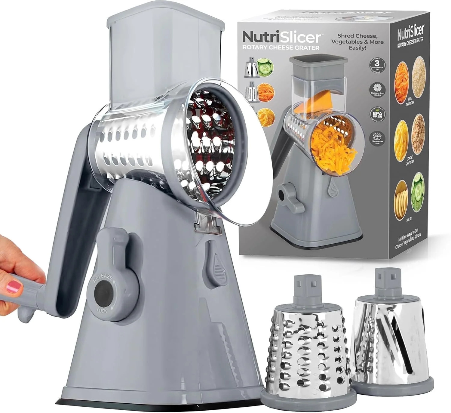 Rotary Cheese Grater Hand Crank, Stainless Steel Rotary Graters for Kitchen with 3 Blades, Vegeta... | Walmart (US)