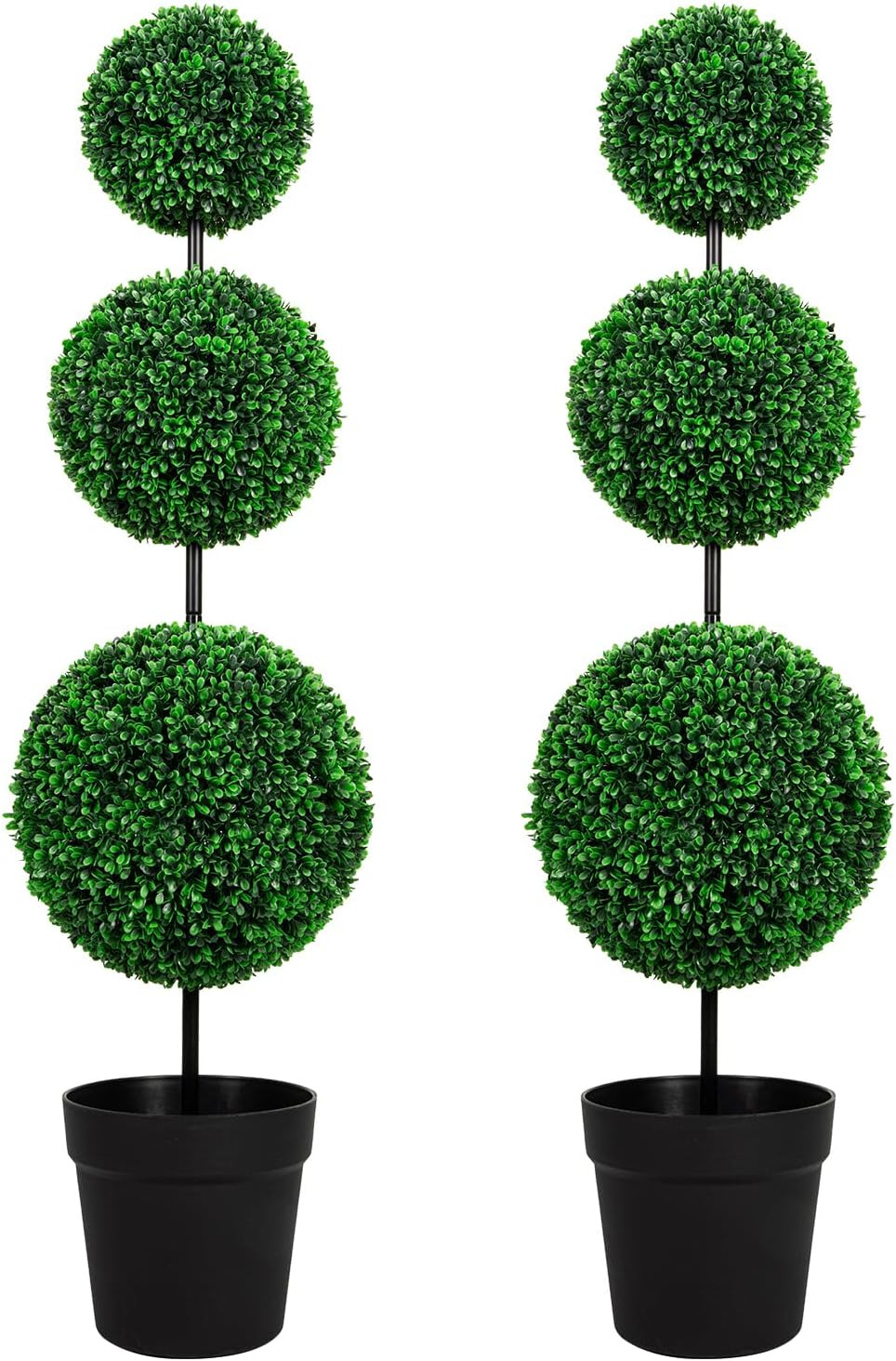 VIVATREES 48 in Artificial Triple Ball Topiary Trees with Black Planter Pot, Outdoor Indoor Realistic Faux Shrubs Plants, 4ft Fake Trees for Home Offices Porch Decor, Set of 2 | Amazon (US)