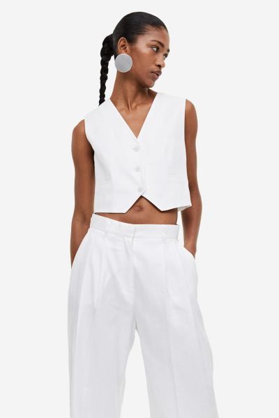 Linen-blend twill trousers | H&M (UK, MY, IN, SG, PH, TW, HK)