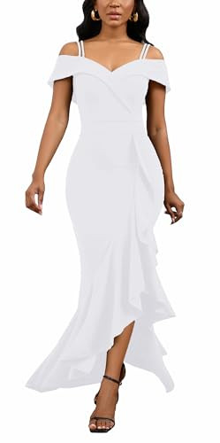2024 Wedding Guest Dresses for Women Ruffle Neckline Evening Formal Gala Gowns Mermaid White Dress | Amazon (US)