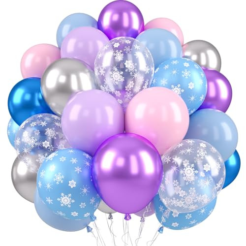 Frozen Balloons, Blue Purple Balloons Metallic Purple Blue Silver Pink Balloons Snowflake Balloons for Girls Woman Ice Snow Frozen Birthday Winter Theme Baby Shower Wedding Party Decorations | Amazon (US)