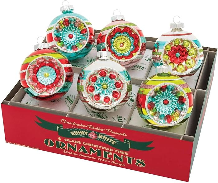 Shiny Brite Festive FETE 6 Count 3.25" Decorated Reflector Rounds | Amazon (US)
