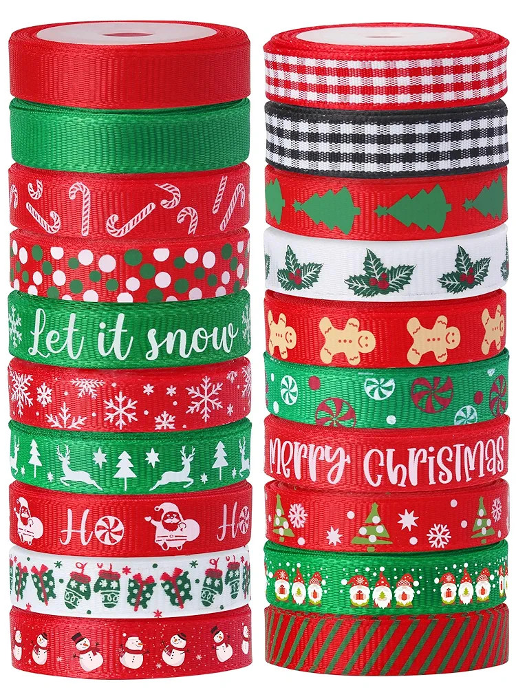 Vloso 20 Rolls 100 Yards Christmas Ribbon for Gift Wrapping,3/8 Inch Christmas Grosgrain Ribbon,C... | Amazon (US)