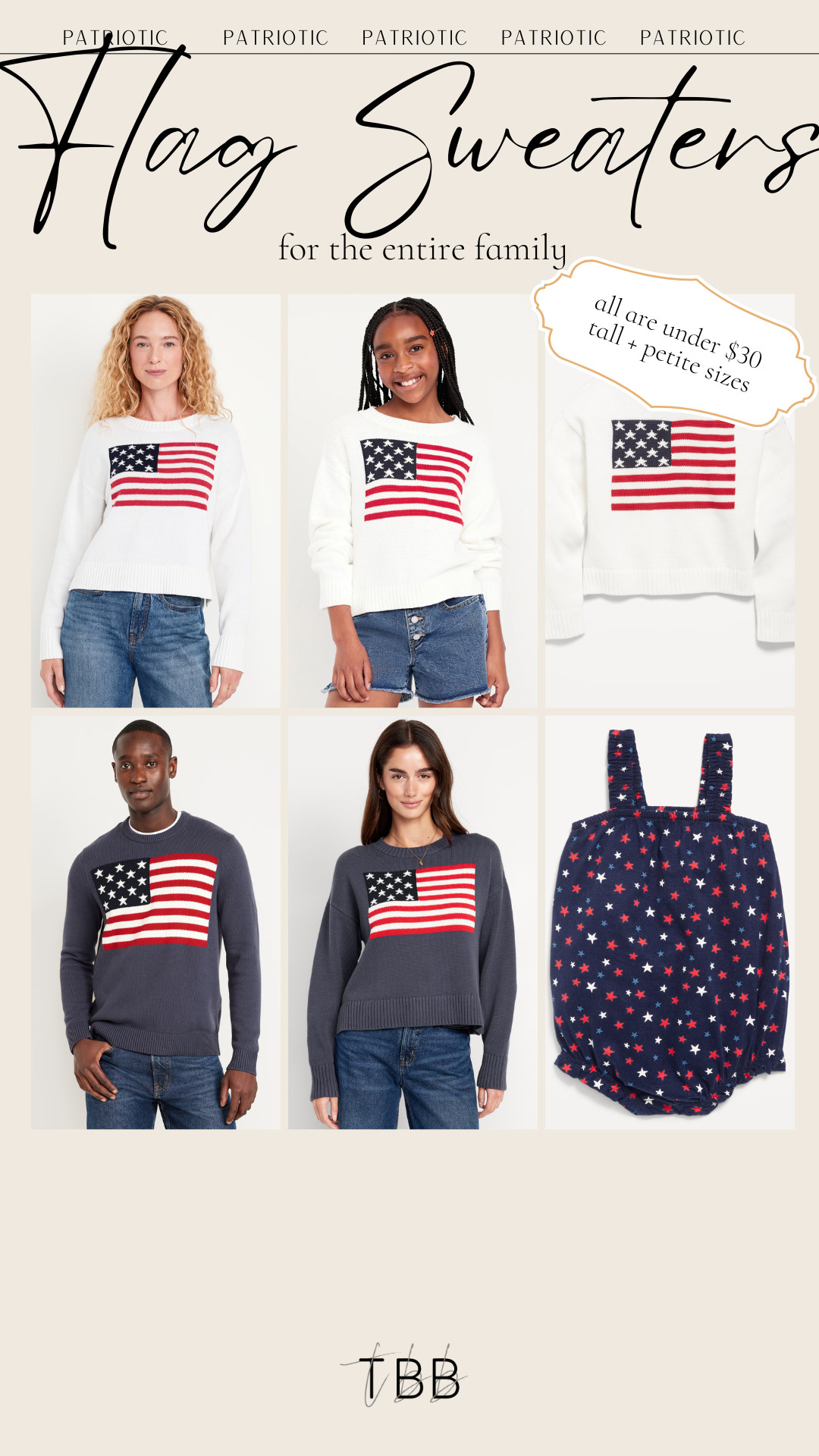 flag sweaters for the family.  They come in tall sizes too 

 