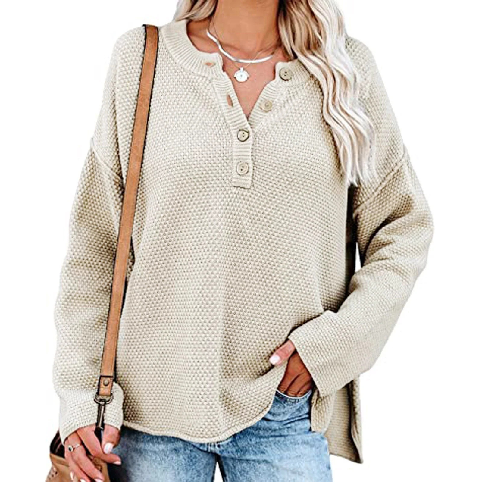 Blzjd Women's Long Sleeve V Neck Button Knit Fall Pullover Sweaters Casual Jumper Tops - Walmart.... | Walmart (US)