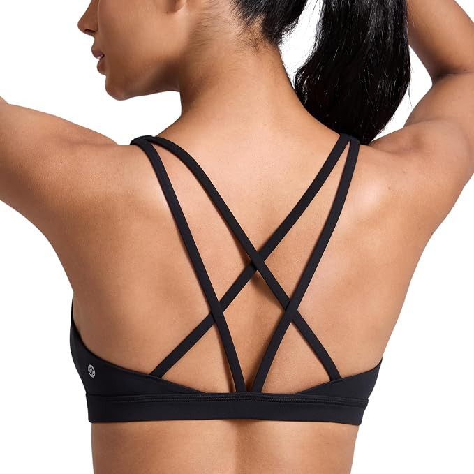 CRZ YOGA Butterlift Strappy Sports Bras for Women - Padded Low Cut Scoop Neck Cross Back Pilates ... | Amazon (US)