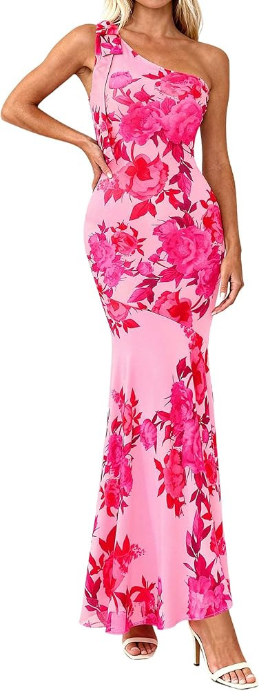 PRETTYGARDEN Womens Summer One Shoulder Maxi Dress 2026 Floral Sleeveless Bodycon Mesh Long Beach... | Amazon (US)