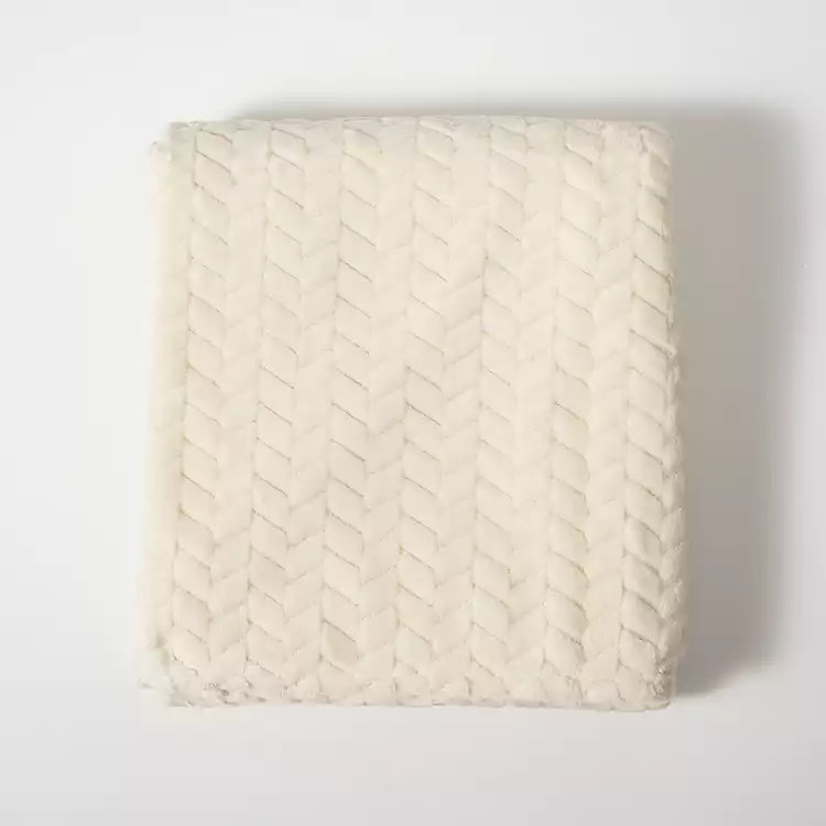 White Heavenly Herringbone Plush Throw | Kirkland's Home
