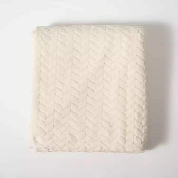 New! White Heavenly Herringbone Plush Throw | Kirkland's Home