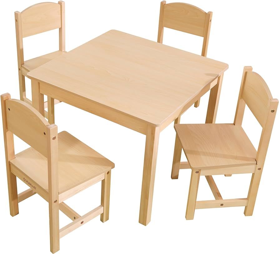 KidKraft Wooden Farmhouse Table & 4 Chairs Set, Children's Furniture for Arts and Activity – Na... | Amazon (US)