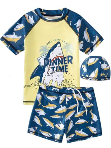 Achiyi Toddler Boy Shark Swimsuit Beach Quick Dry Swim Set Boys Sun Protection Two Piece Rash Guard Kids Swimming Trunks Shirt Yellow 5-6Y XL | Amazon (US)