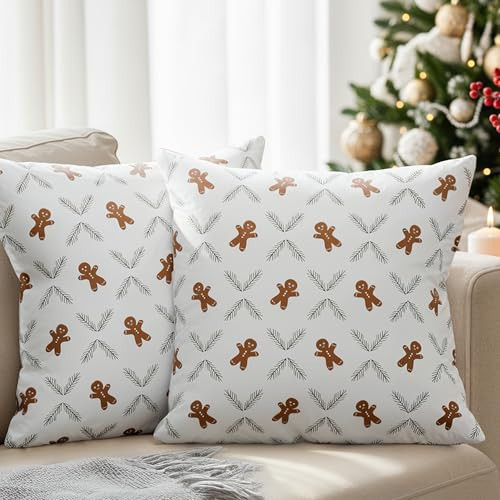 Gingerbread Pillow cases 18x18 - Christmas Pillow Covers Set of 2 - Xmas Couch Pillowcases for Living Room - Bed-Sized Holiday Throw Pillow Covers - Winter Holiday Home Decor - Velvet Cushion Cases | Amazon (US)