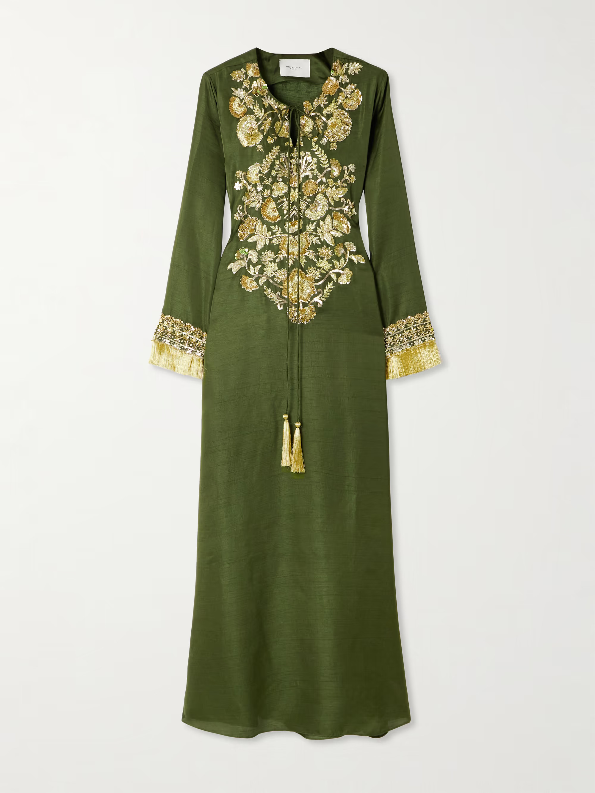 Fringed embellished embroidered silk-blend gown | NET-A-PORTER (US)